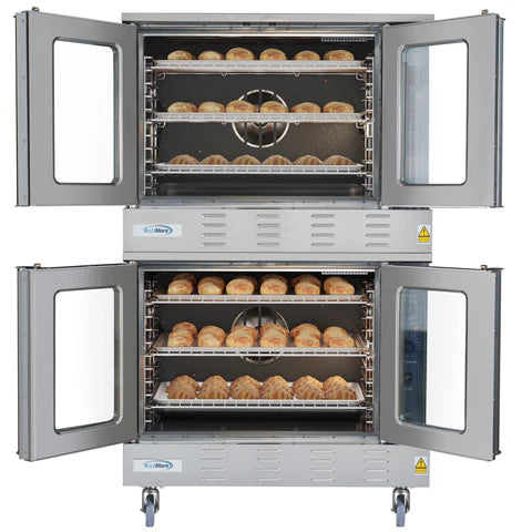 38 in. Full Size Double Commercial LP Convection Oven 108,000 BTU Total with Stacking Kit and Casters