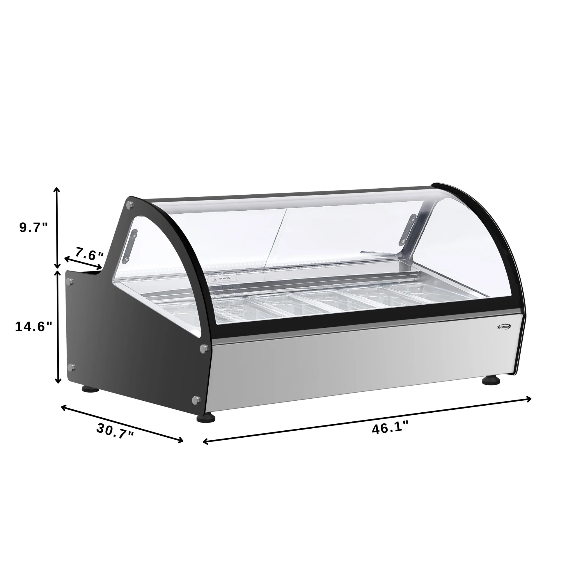 46 in. Countertop Gelato Display Case with 6 Pans and Built-in Glass Sneeze Guard in Stainless-Steel