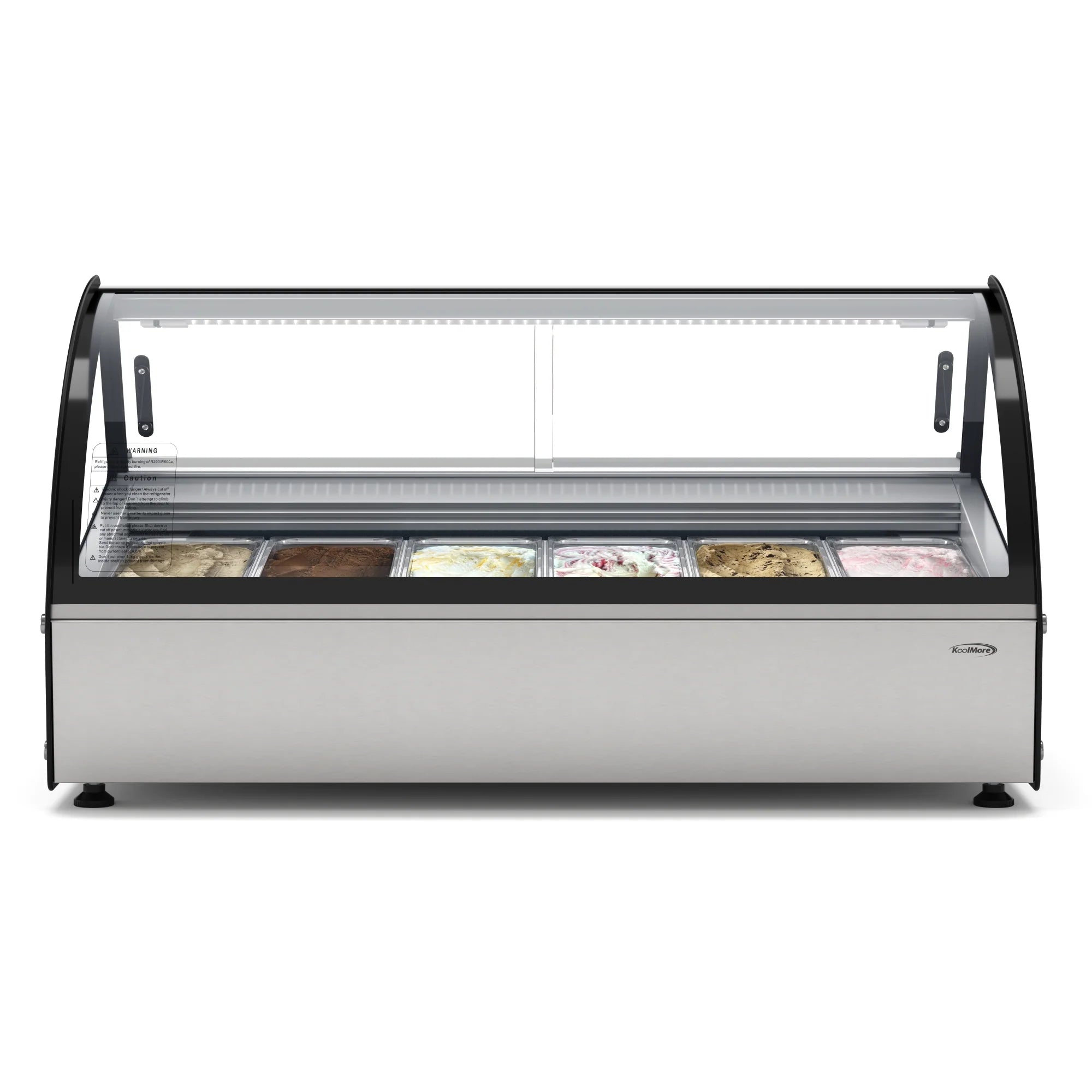 46 in. Countertop Gelato Display Case with 6 Pans and Built-in Glass Sneeze Guard in Stainless-Steel