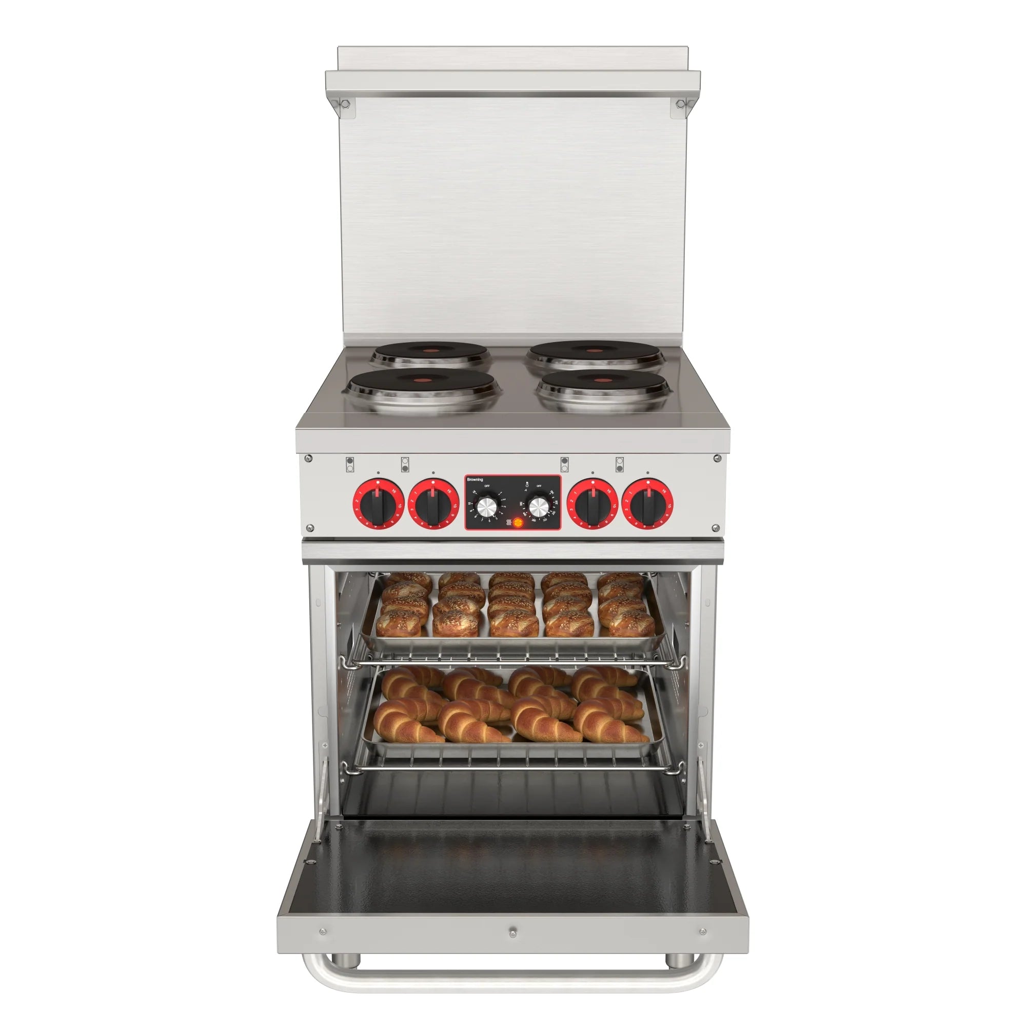 24 in. Commercial Electric Range with 4 Burners and 1 Standard Electric Oven in Stainless Steel - 208V 3-Phase