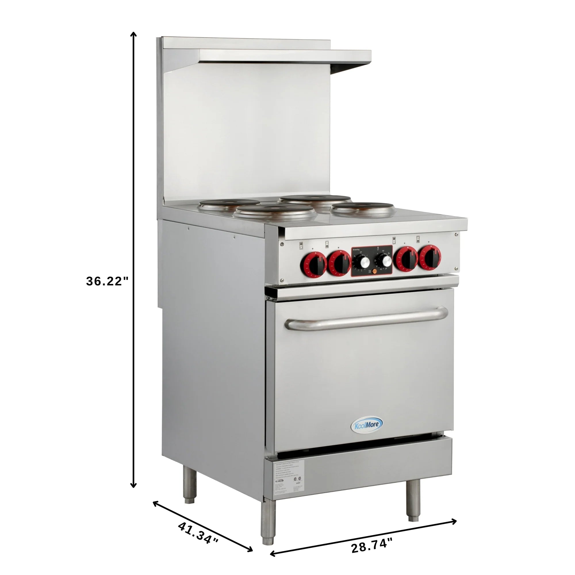 24 in. Commercial Electric Range with 4 Burners and 1 Standard Electric Oven in Stainless Steel - 208V 3-Phase