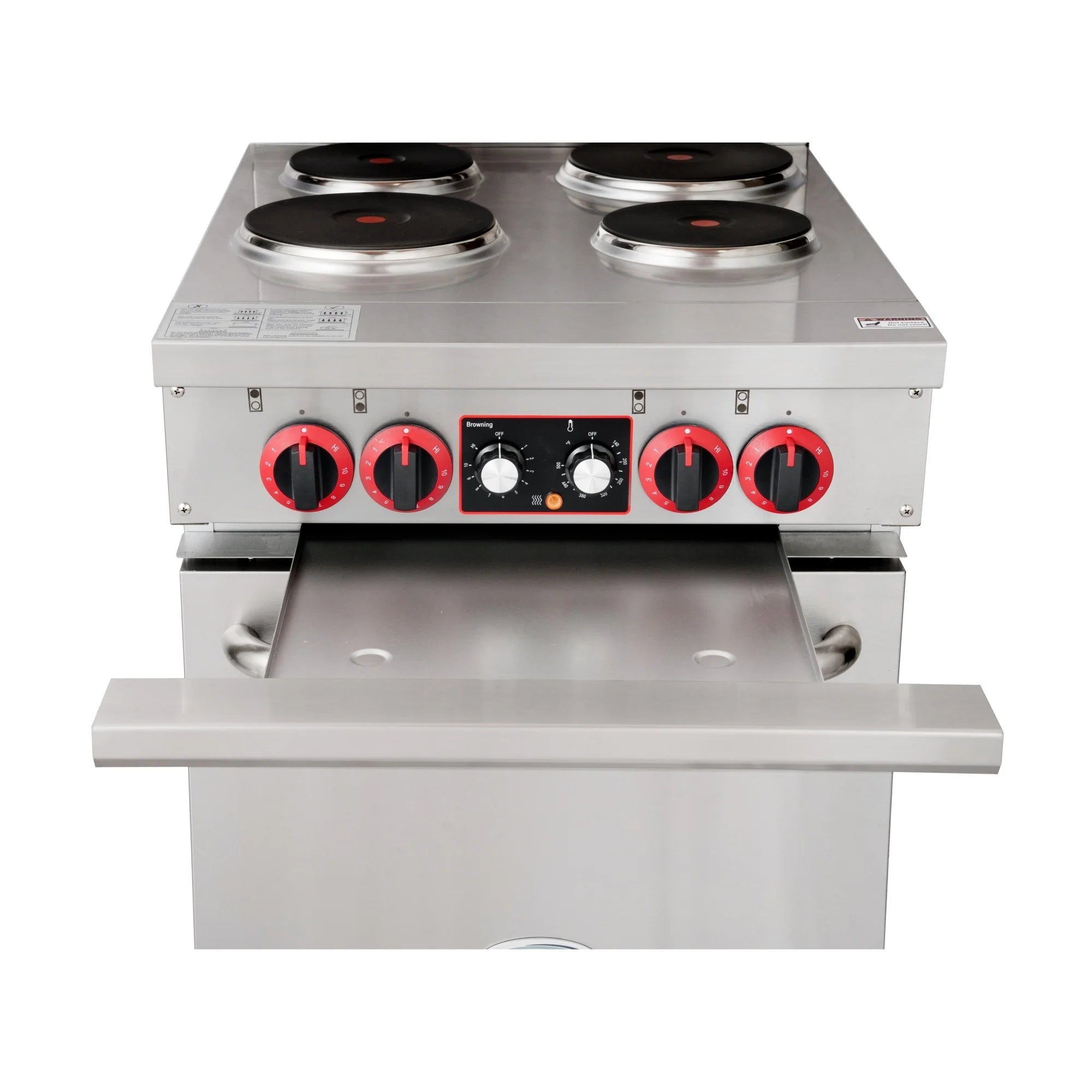 24 in. Commercial Electric Range with 4 Burners and 1 Standard Electric Oven in Stainless Steel - 208V 3-Phase