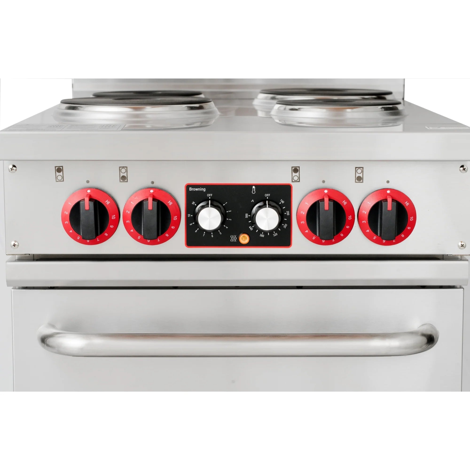 24 in. Commercial Electric Range with 4 Burners and 1 Standard Electric Oven in Stainless Steel - 208V 3-Phase