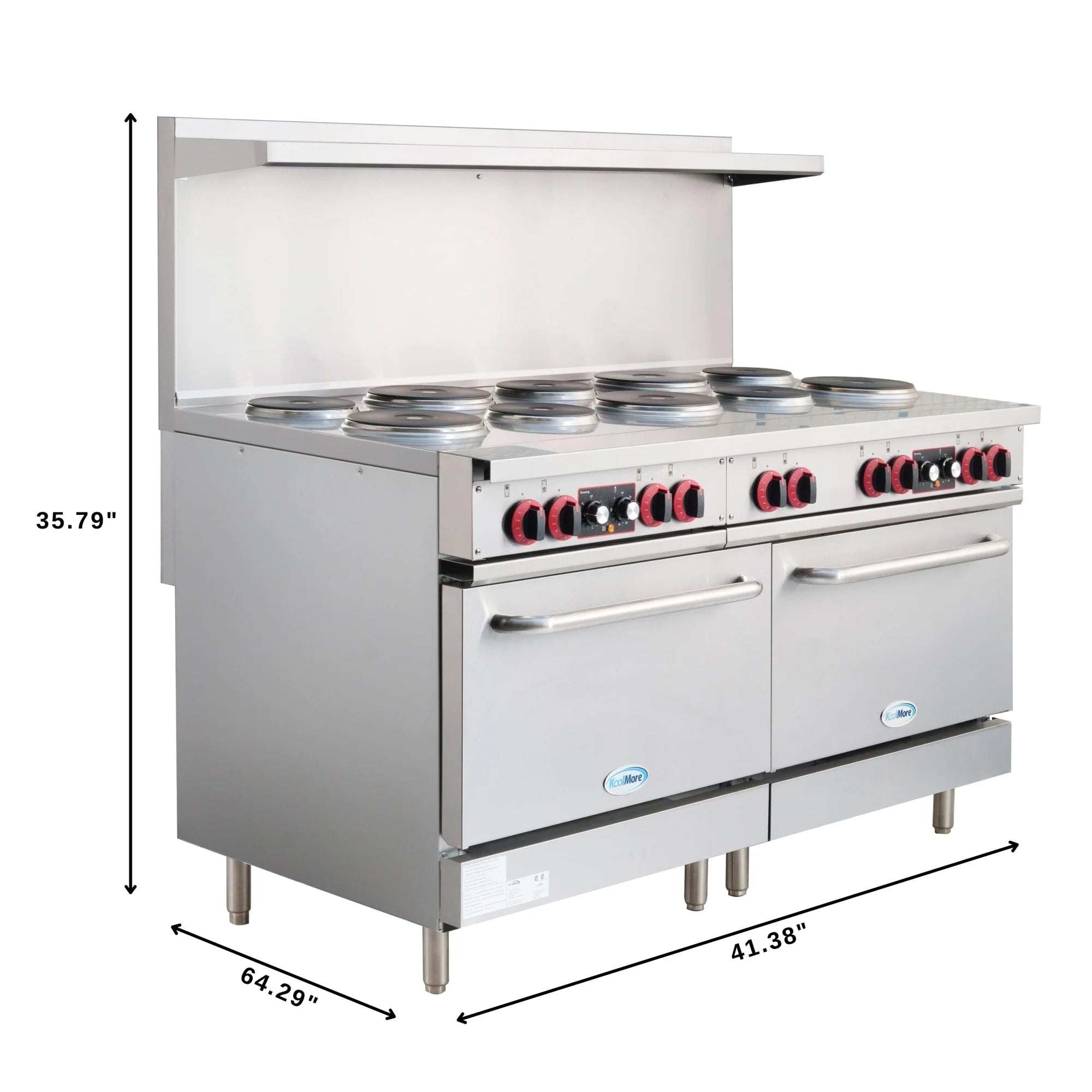 60 In. Commercial Electric Range with 10 Burners and 2 Standard Electric Ovens in Stainless Steel - 208V 3-Phase