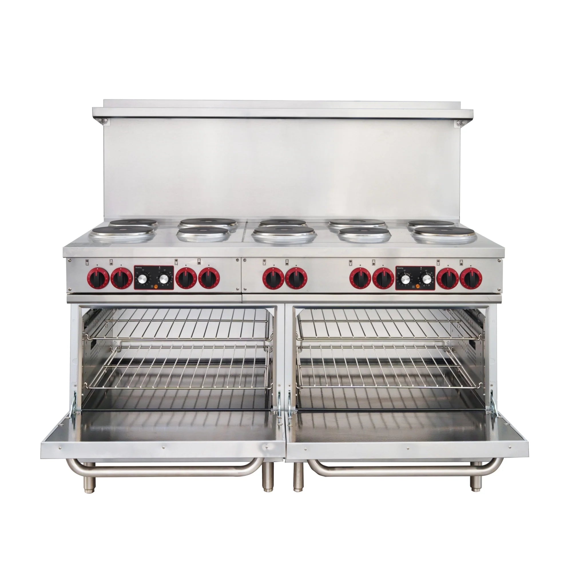 60 In. Commercial Electric Range with 10 Burners and 2 Standard Electric Ovens in Stainless Steel - 208V 3-Phase