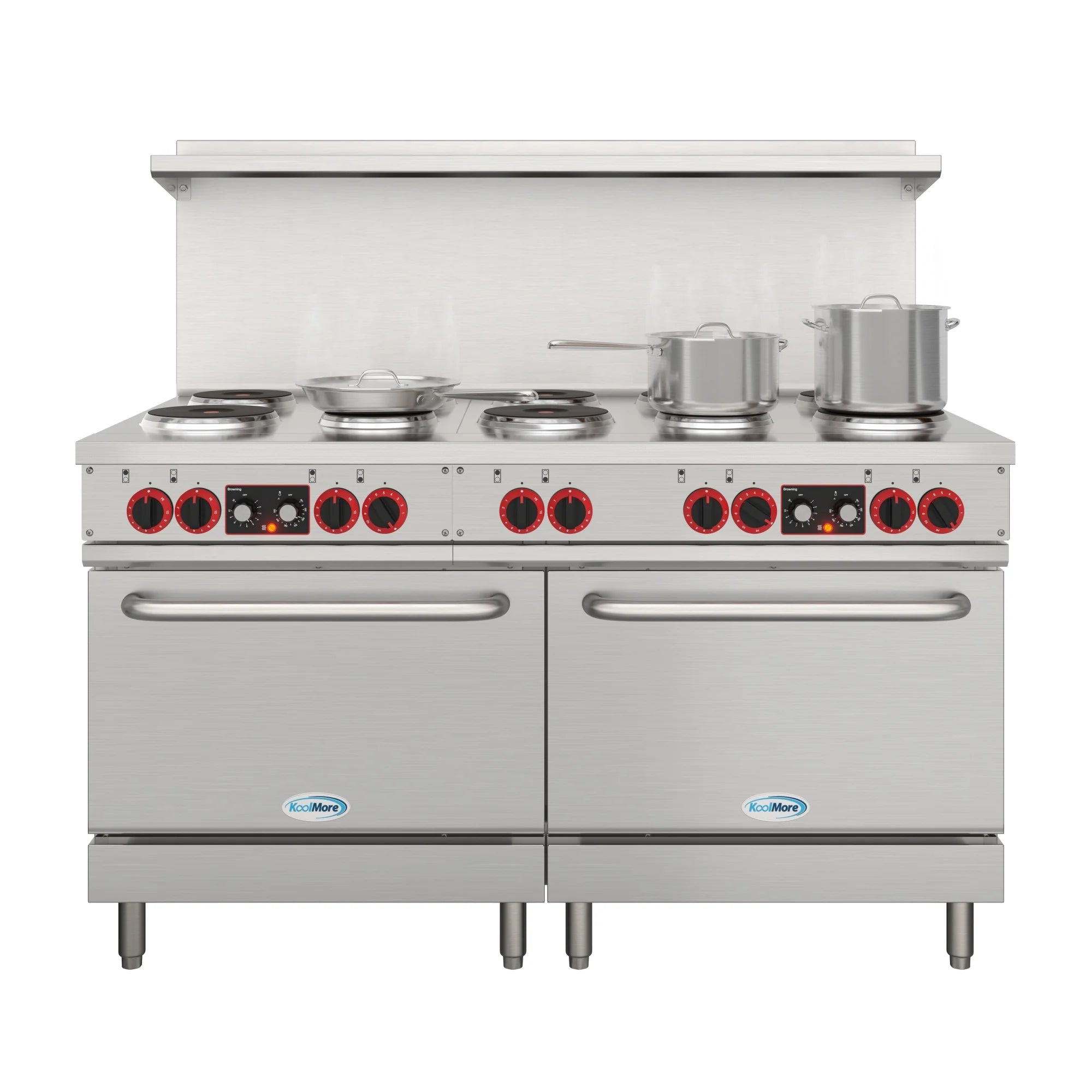 60 In. Commercial Electric Range with 10 Burners and 2 Standard Electric Ovens in Stainless Steel - 208V 3-Phase