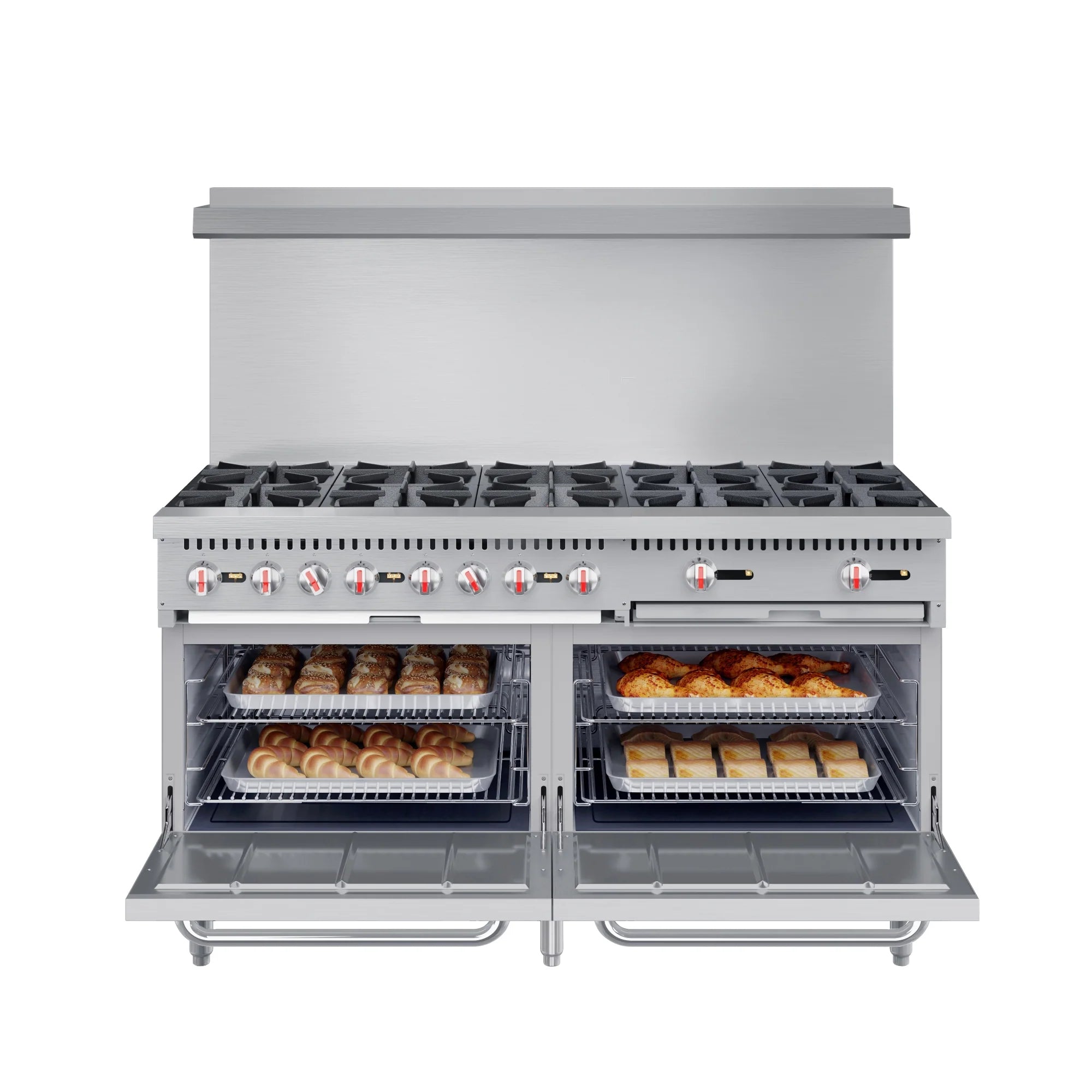 60 in. Commercial 10 Burner Natural Gas Range in Stainless-Steel