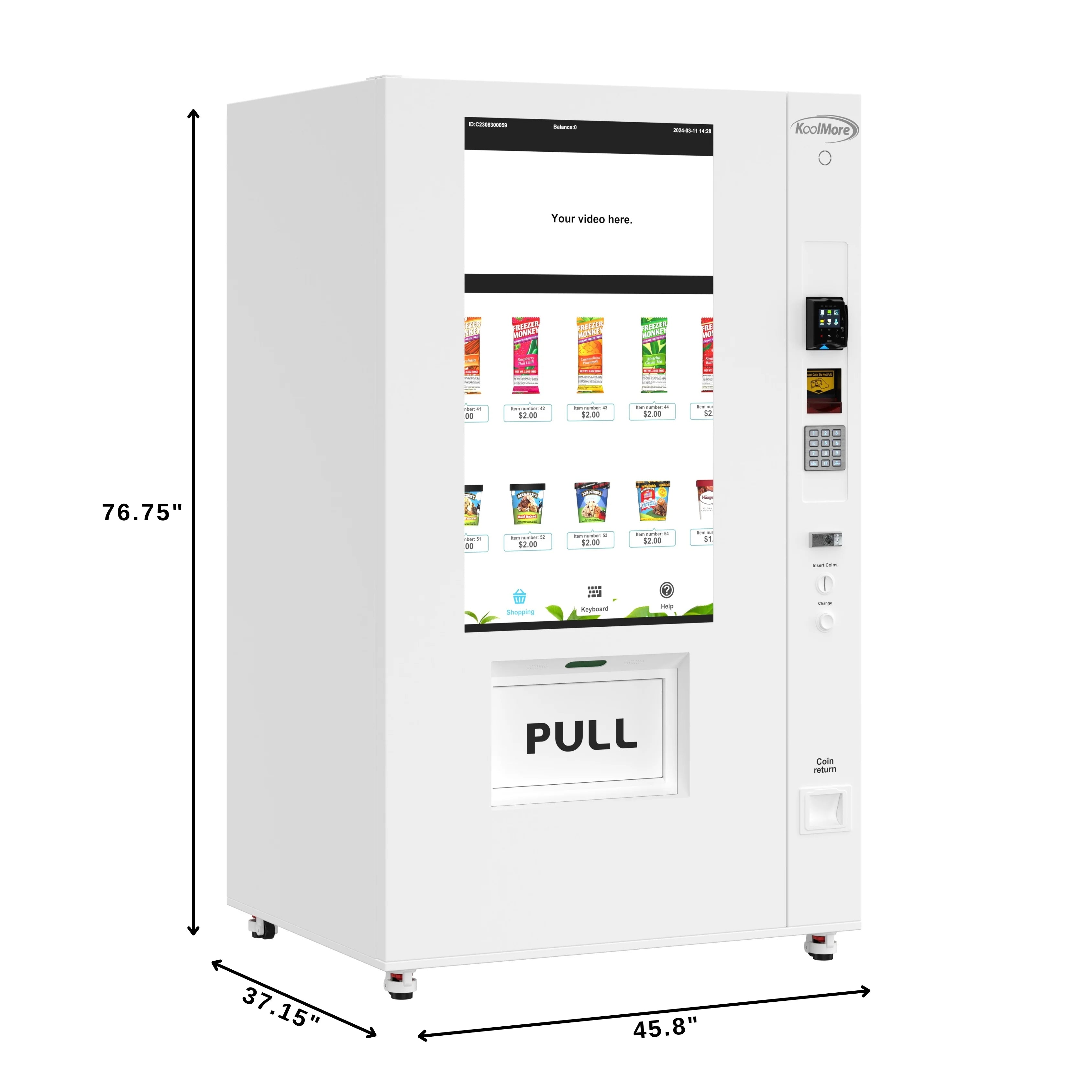 -20% 45 in. Commercial Freezer Ice Cream Vending Machine with 44 Slots, Ample 49 in. Touch Display, Bill Acceptor and Credit Card Reader in White
