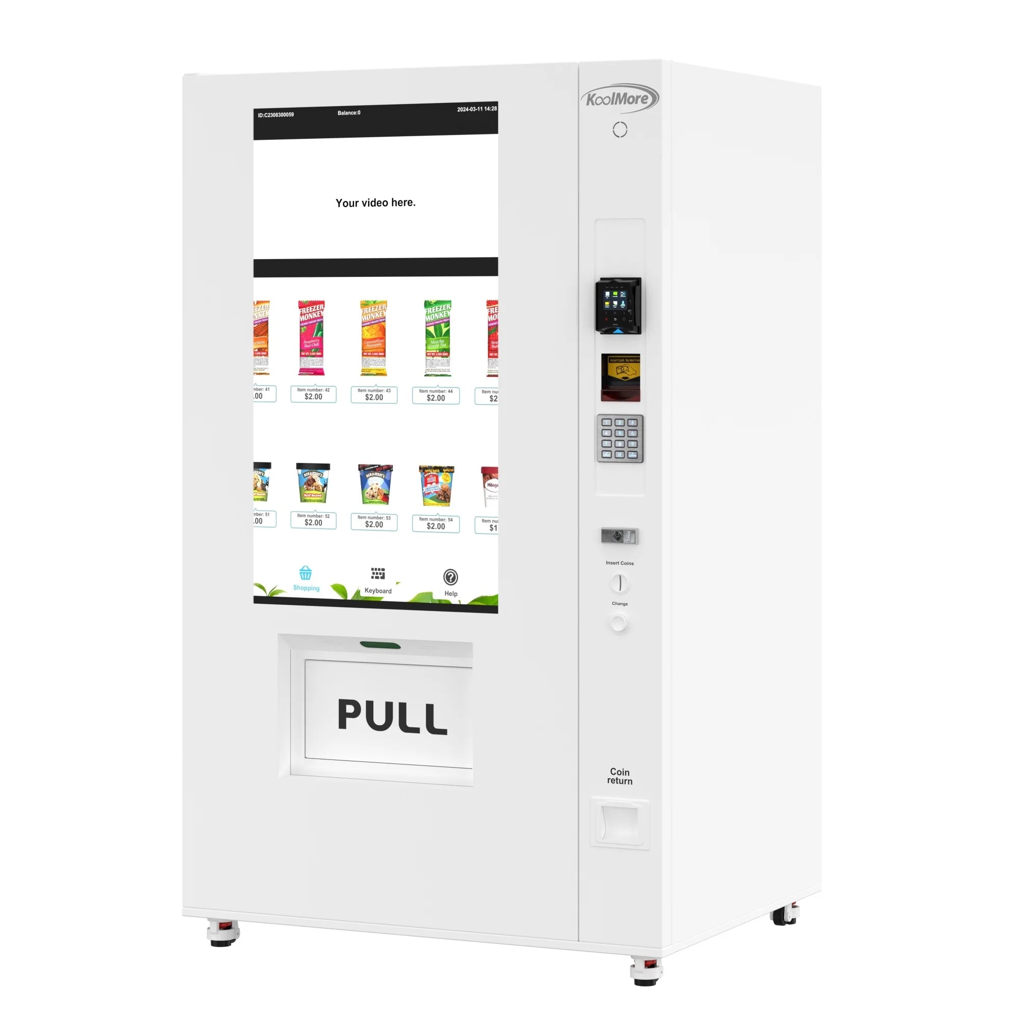 -20% 45 in. Commercial Freezer Ice Cream Vending Machine with 44 Slots, Ample 49 in. Touch Display, Bill Acceptor and Credit Card Reader in White