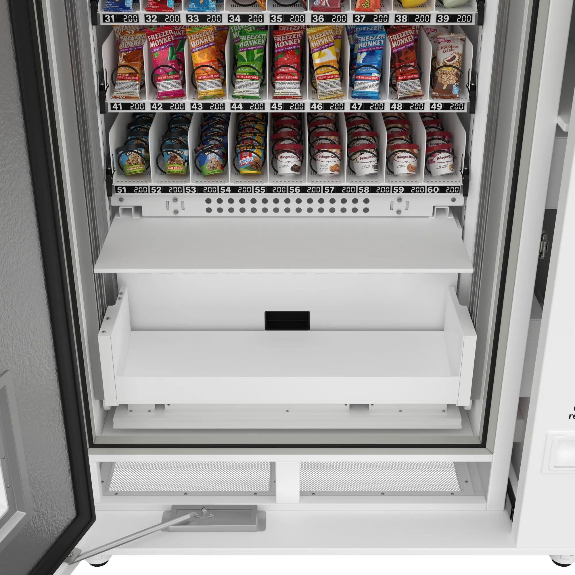 -20% 45 in. Commercial Freezer Ice Cream Vending Machine with 44 Slots, Ample 49 in. Touch Display, Bill Acceptor and Credit Card Reader in White
