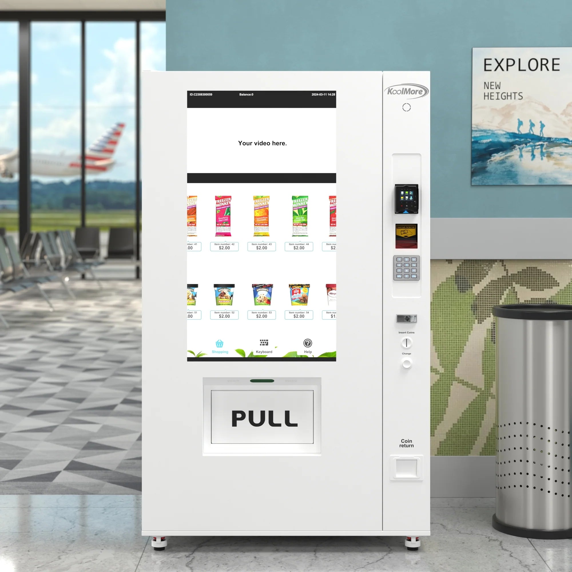 -20% 45 in. Commercial Freezer Ice Cream Vending Machine with 44 Slots, Ample 49 in. Touch Display, Bill Acceptor and Credit Card Reader in White