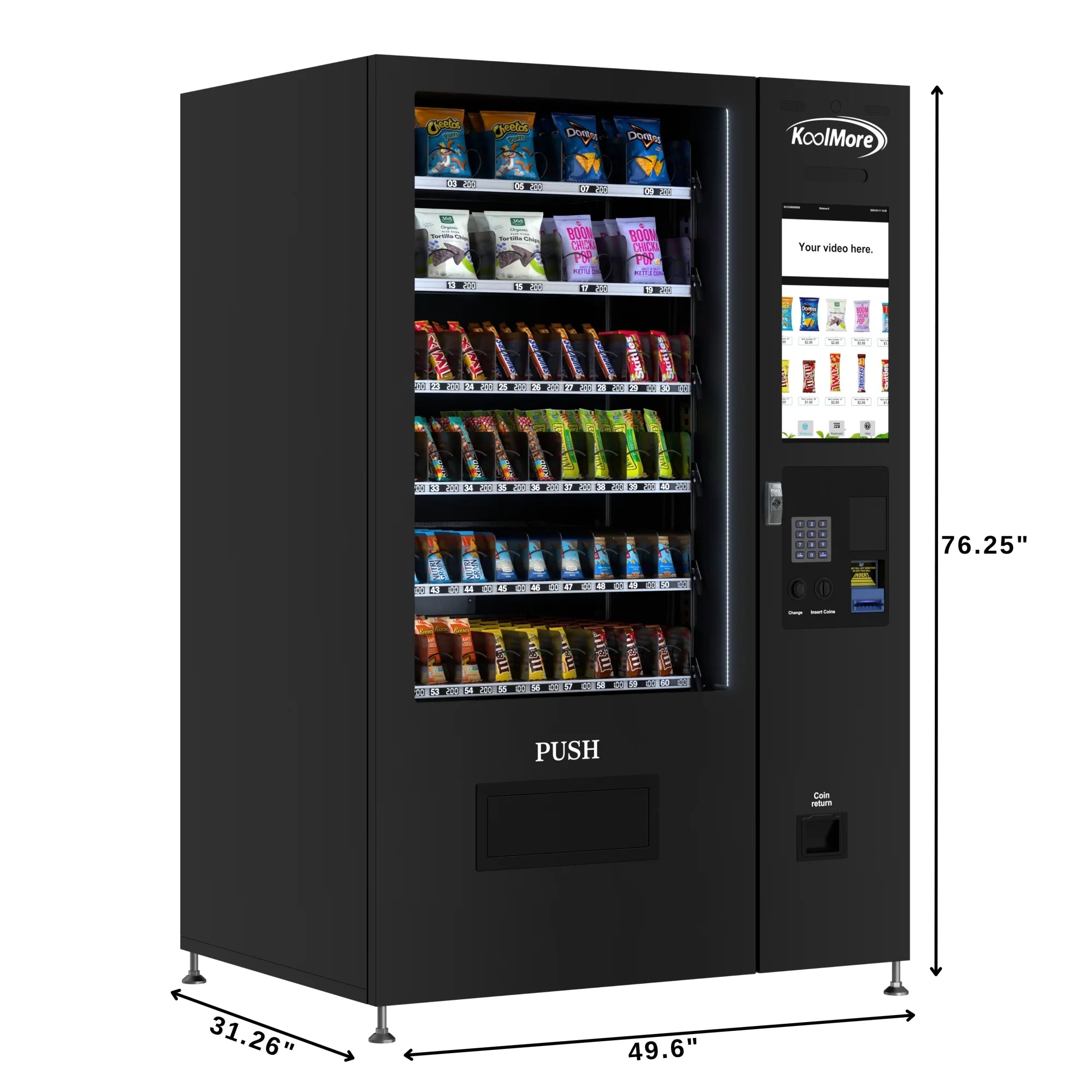 50 in. 60-Slot Snack Vending Machine with 22-inch Touch Screen in Black, Non-Refrigerated.