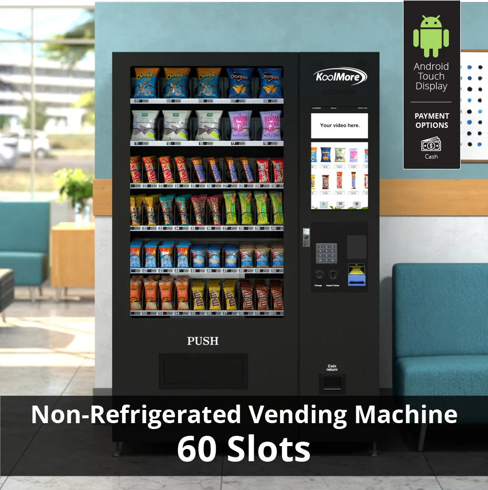 50 in. 60-Slot Snack Vending Machine with 22-inch Touch Screen in Black, Non-Refrigerated.